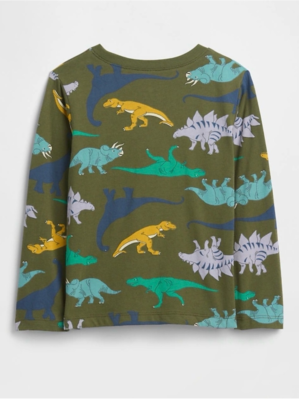 GAP Olive Green Long Sleeve Tee with Multicolor Dinosaur Print